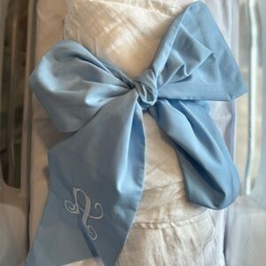 White Swaddle with Blue Bow & with  monogrammed letter  A